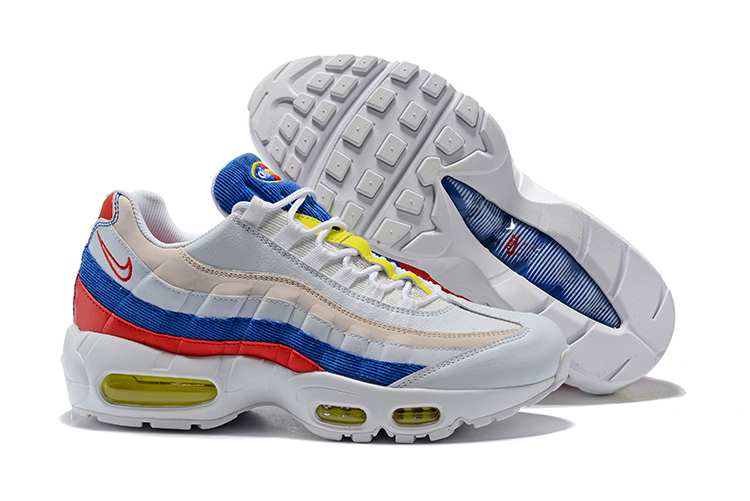2018 Women Nike Air Max 95 Silver Blue Red Yellow Shoes - Click Image to Close
